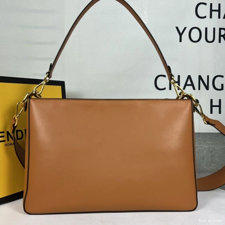 Vintage HOT Fendi Zip In Calf Bag Leather Brown Shoulder O'Lock 0707
